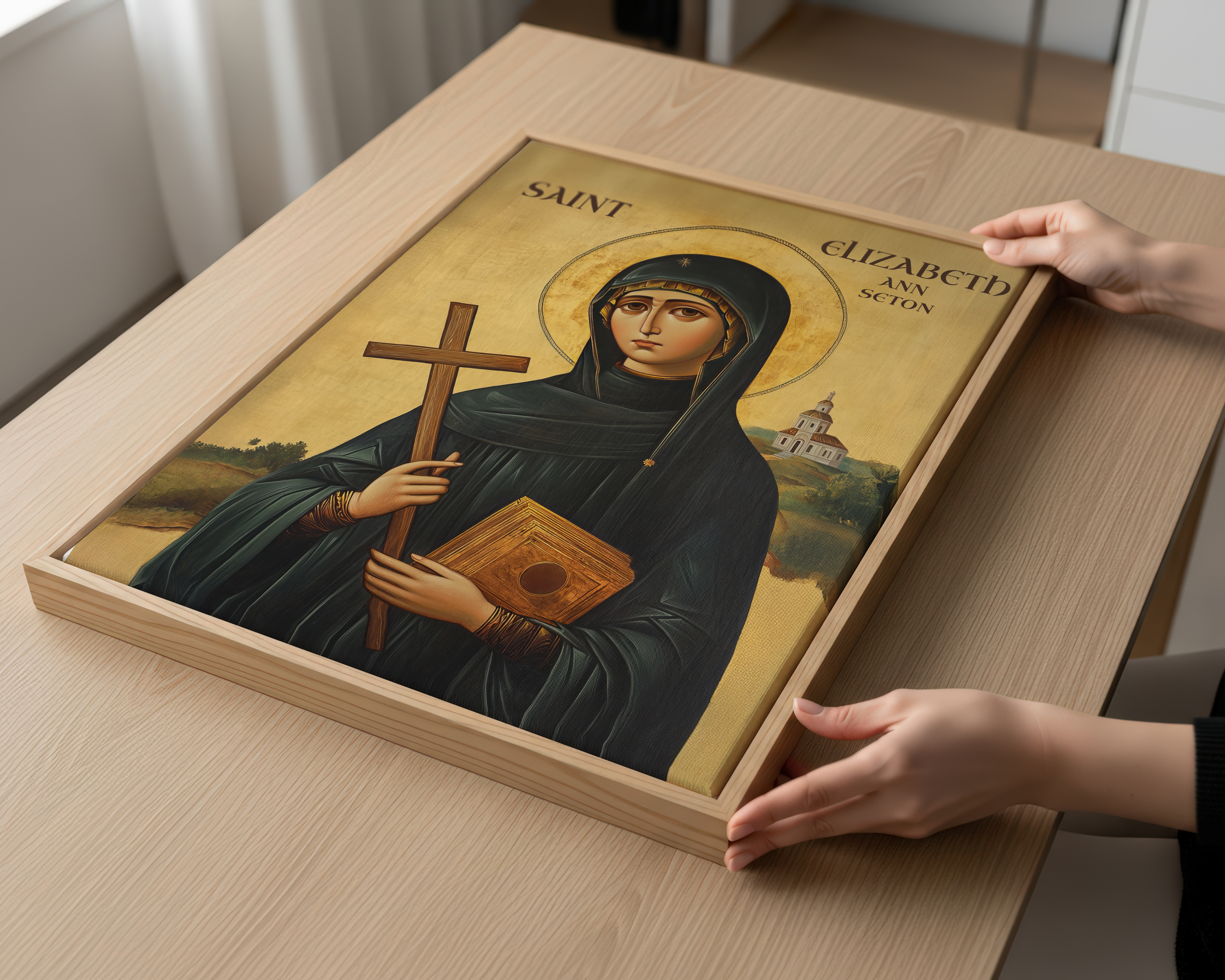 Saint Elizabeth Ann Seton Icon Wall Art, Teaching and Motherhood Gift Orthodox Decor