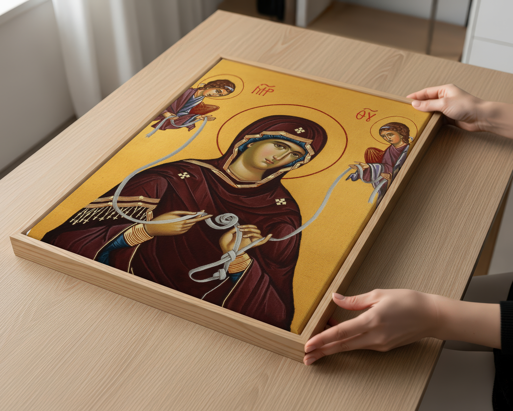 Mother of God Untier of Knots Orthodox Icon Print, Marian Prayer Room Decor