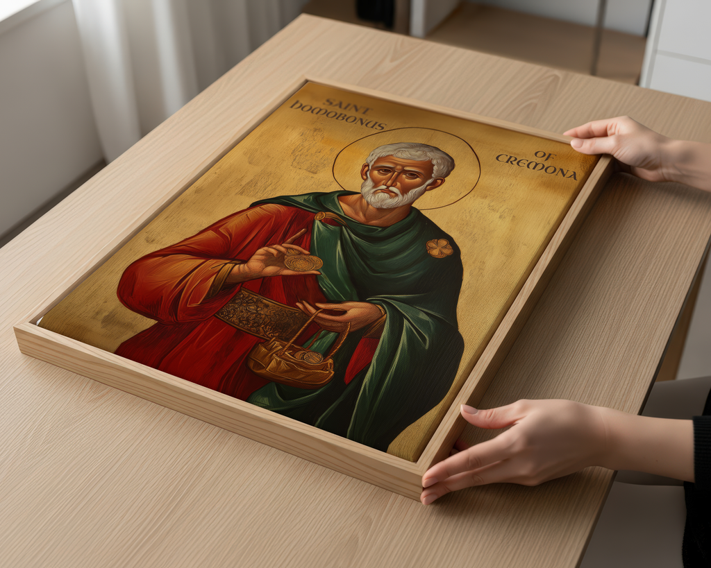 Saint Homobonus of Cremona Icon Wall Art, Charity and Honest Work Gift Orthodox Decor
