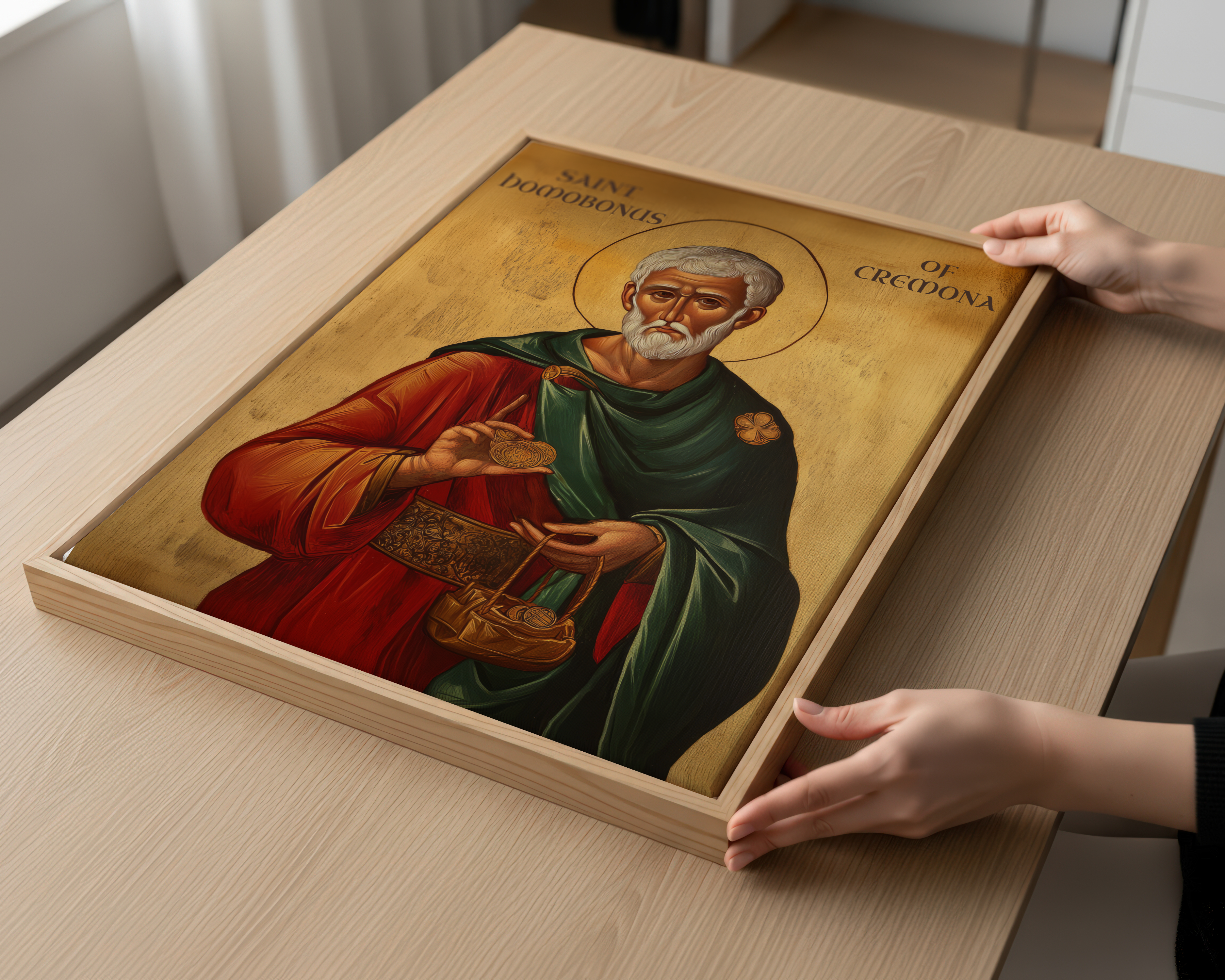 Saint Homobonus of Cremona Icon Wall Art, Charity and Honest Work Gift Orthodox Decor