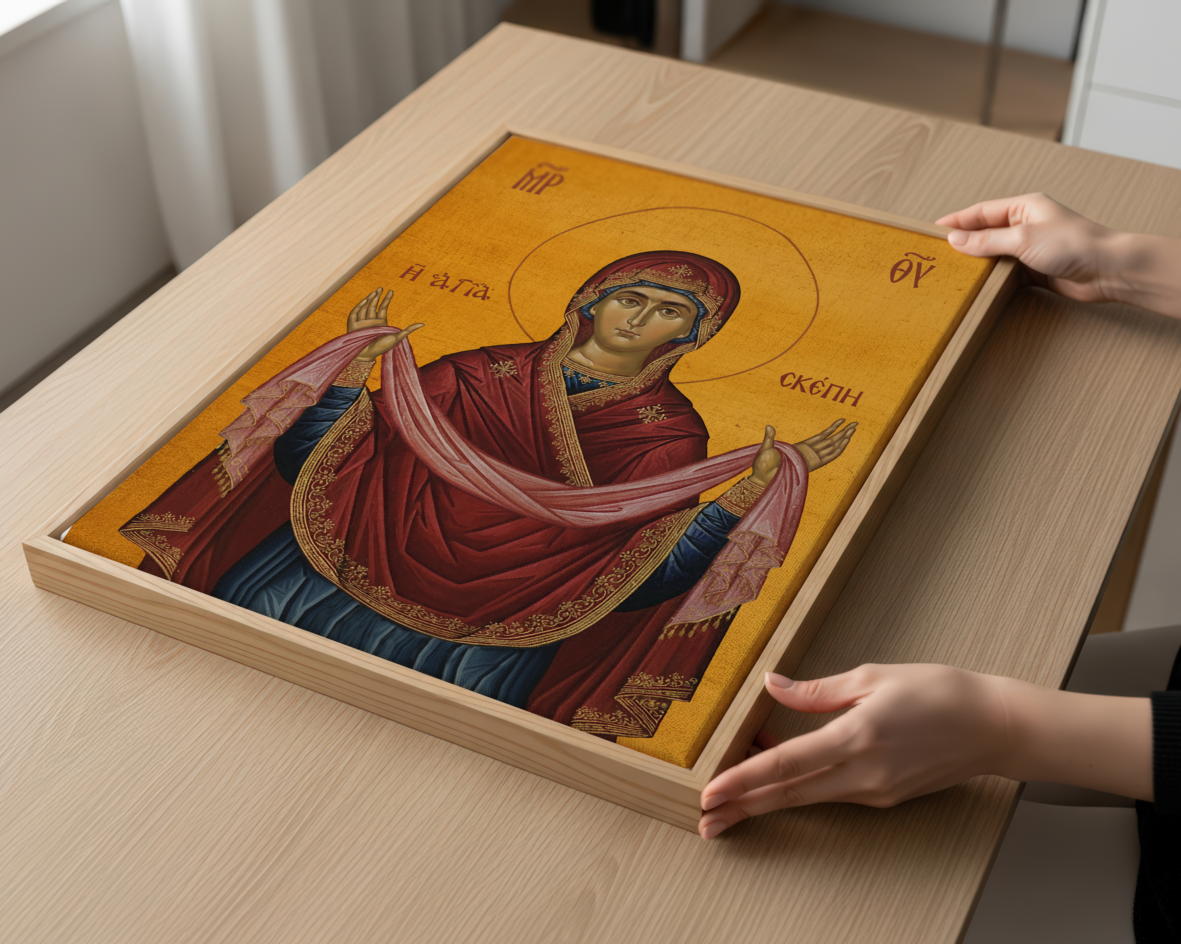 The Holy Protection of the Theotokos Icon Print, Family Gift, Home Altar Wall Art