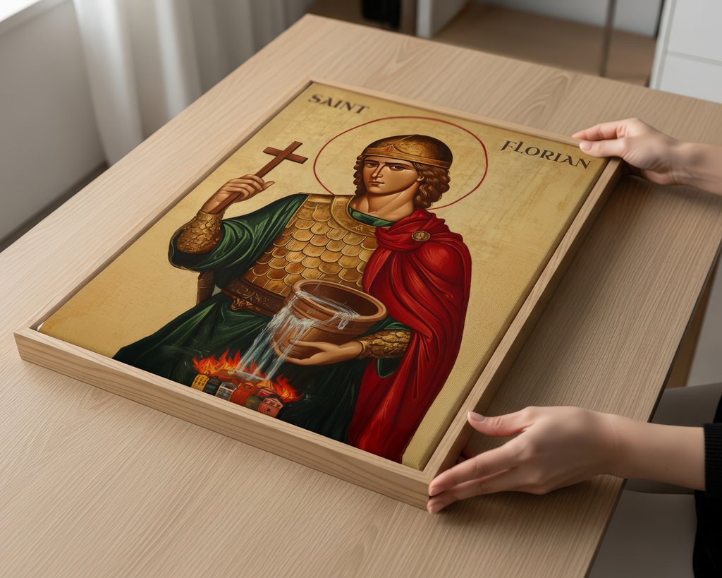 Saint Florian Icon Print, Firefighter Gift, Protection and House Blessing
