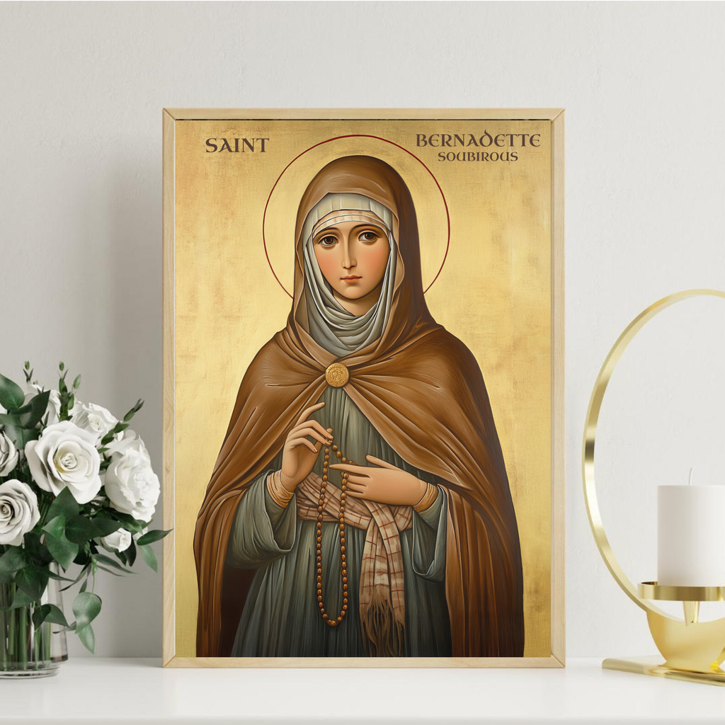 Saint Bernadette Soubirous of Lourdes Icon Print, Marian Devotion Gift, Holygraceart