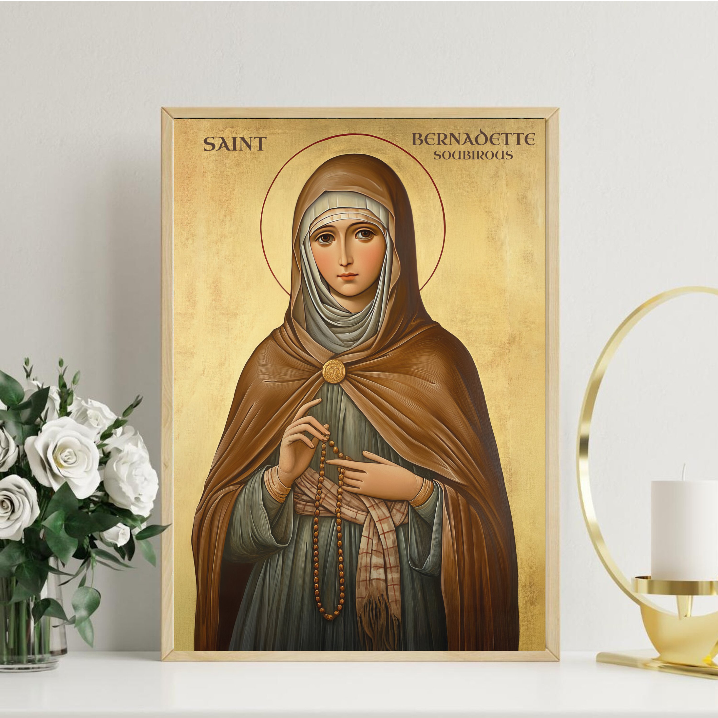 Saint Bernadette Soubirous of Lourdes Icon Print, Marian Devotion Gift, Holygraceart