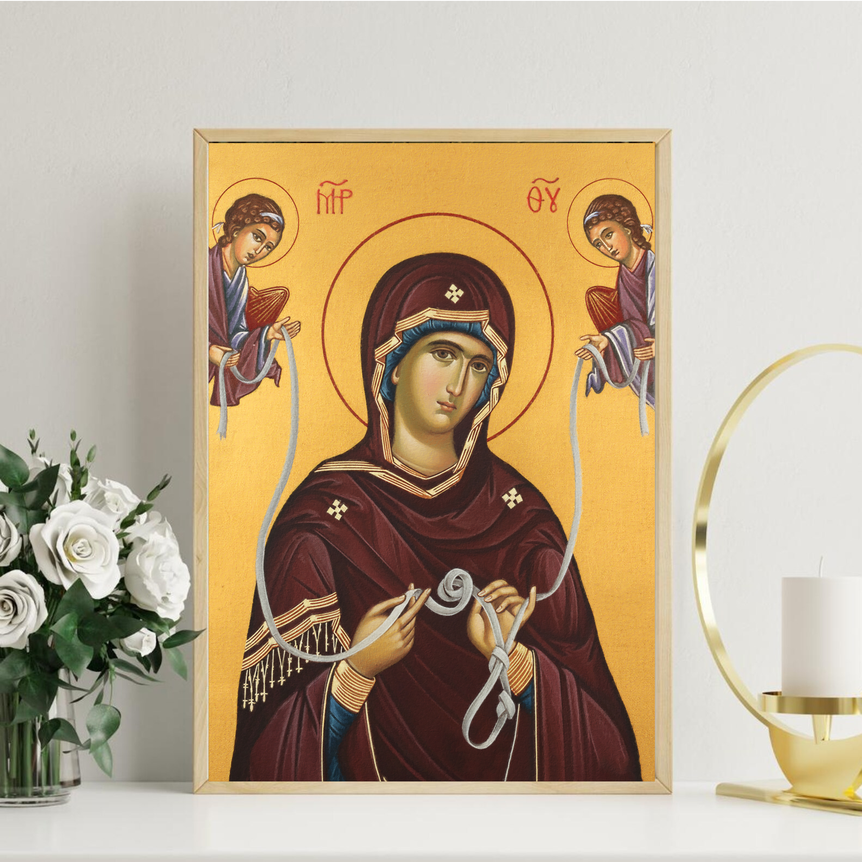 Mother of God Untier of Knots Orthodox Icon Print, Marian Prayer Room Decor