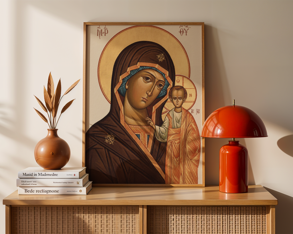 Theotokos Orthodox Icon Print, New Parents and Baptism Gift, Marian Family Blessing