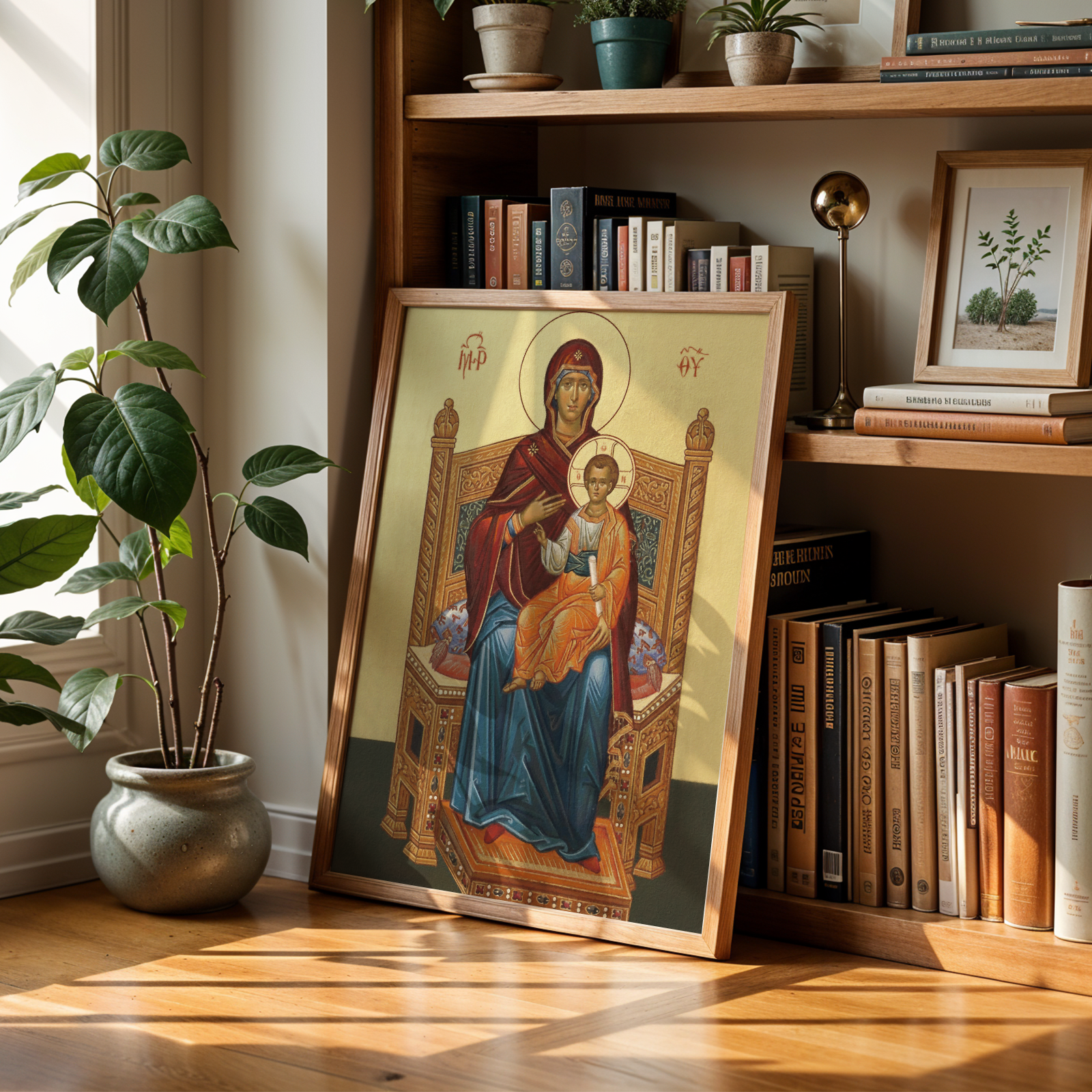 Mother of God Enthroned Orthodox Icon Wall Art, Marian Throne Devotional Art, Holygraceart