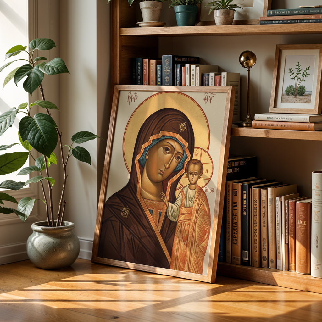 Theotokos Orthodox Icon Print, New Parents and Baptism Gift, Marian Family Blessing