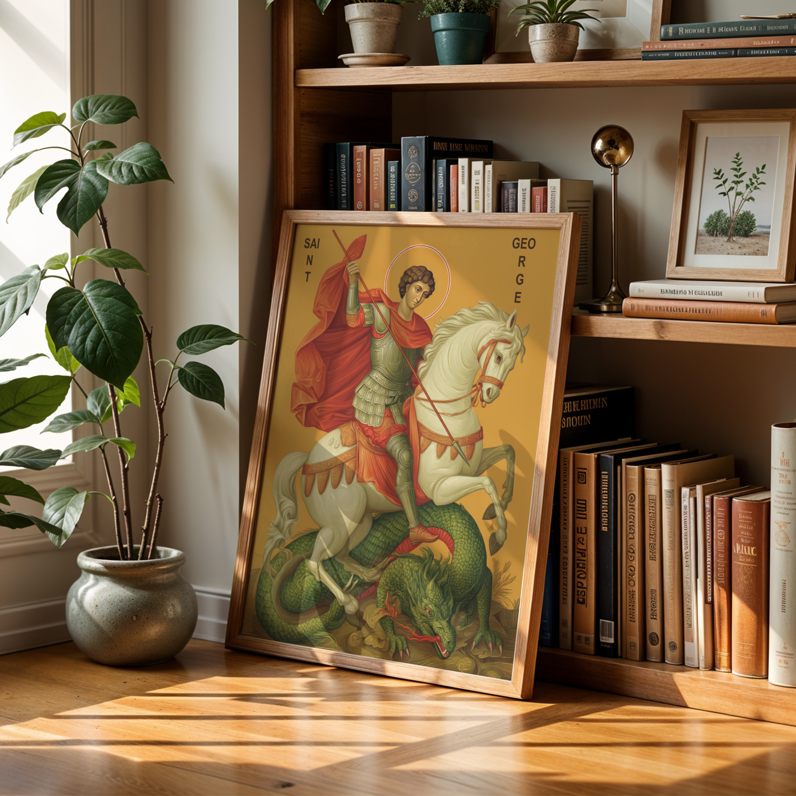 Saint George Slaying the Dragon Icon Print, Courage Gift Christian Art, Holygraceart