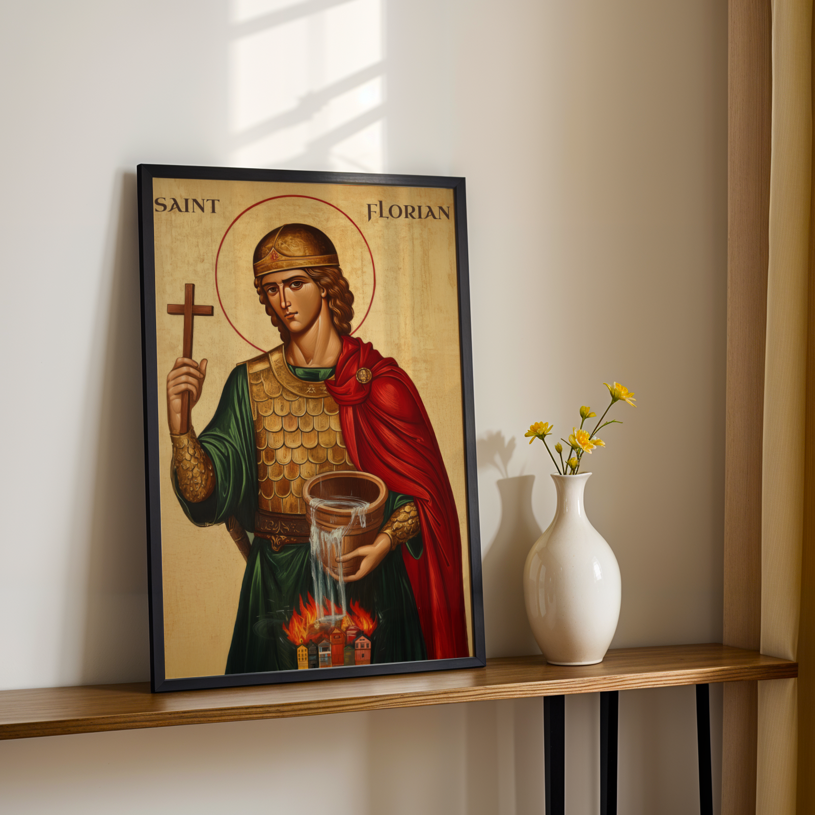 Saint Florian Icon Print, Firefighter Gift, Protection and House Blessing