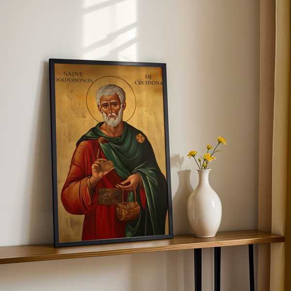 Saint Homobonus of Cremona Icon Wall Art, Charity and Honest Work Gift Orthodox Decor