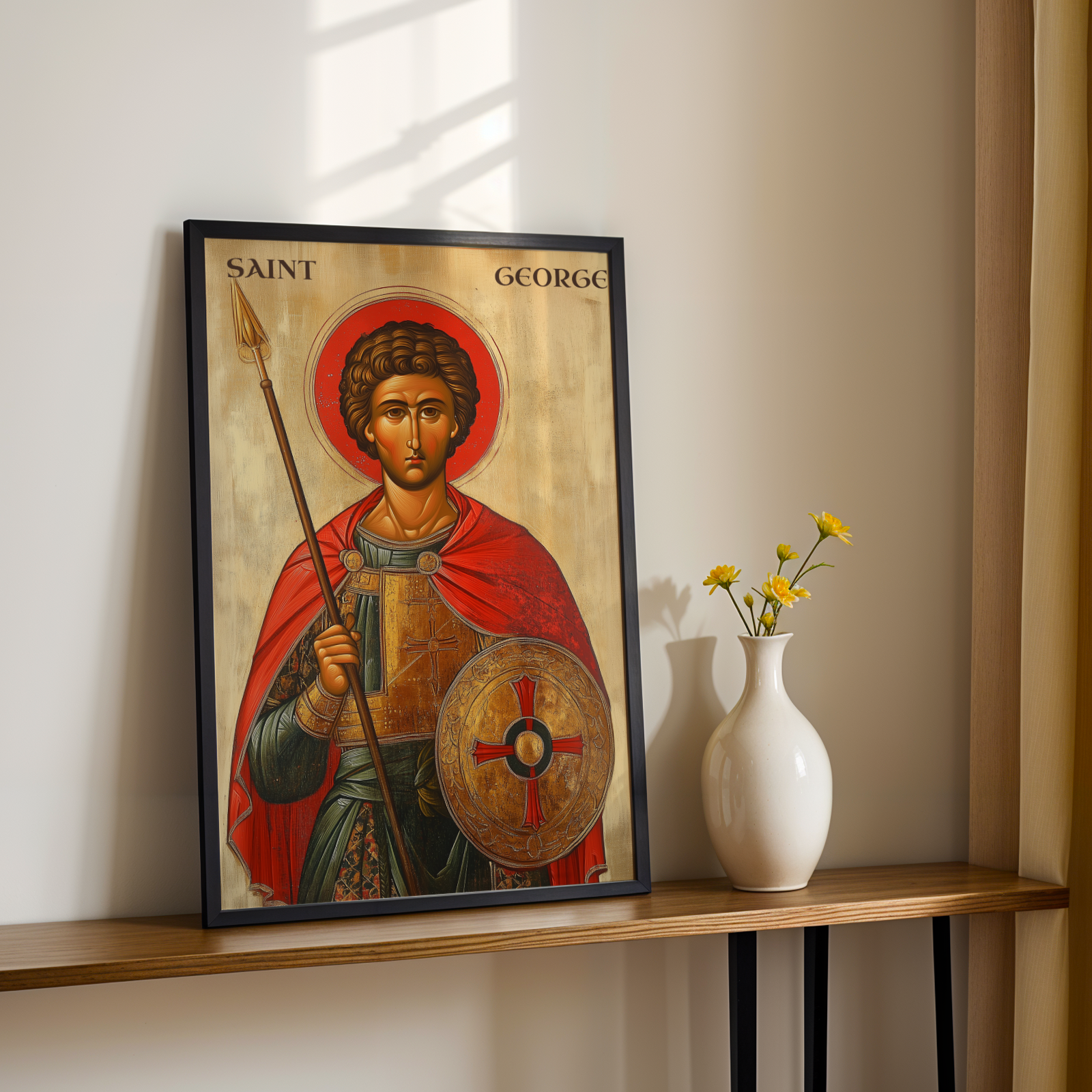 Saint George Byzantine Icon Print, Protection Gift, Warrior Decor, Holygraceart