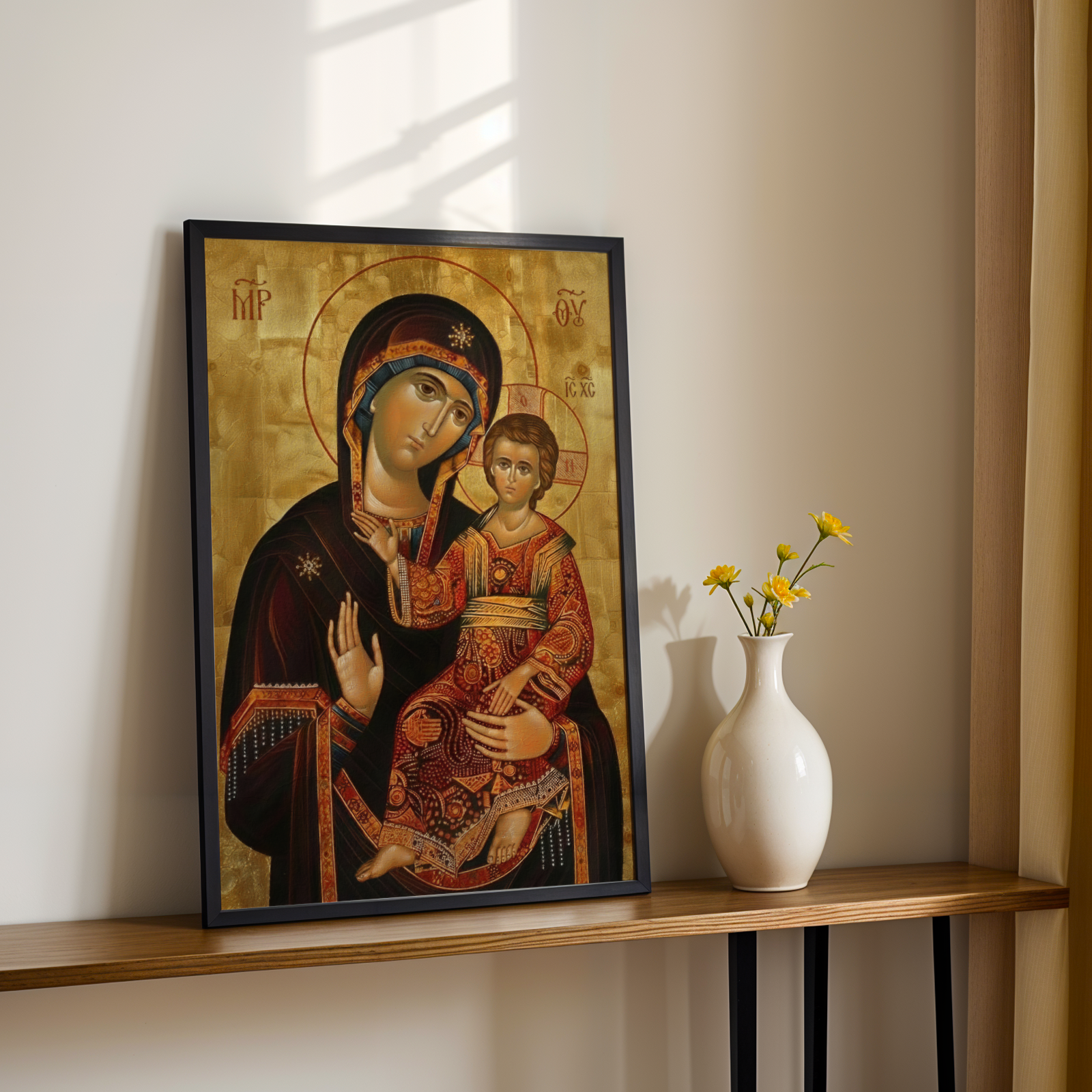 Virgin Mary and Child Orthodox Icon, Theotokos print, Baptism and Family Blessing Gift