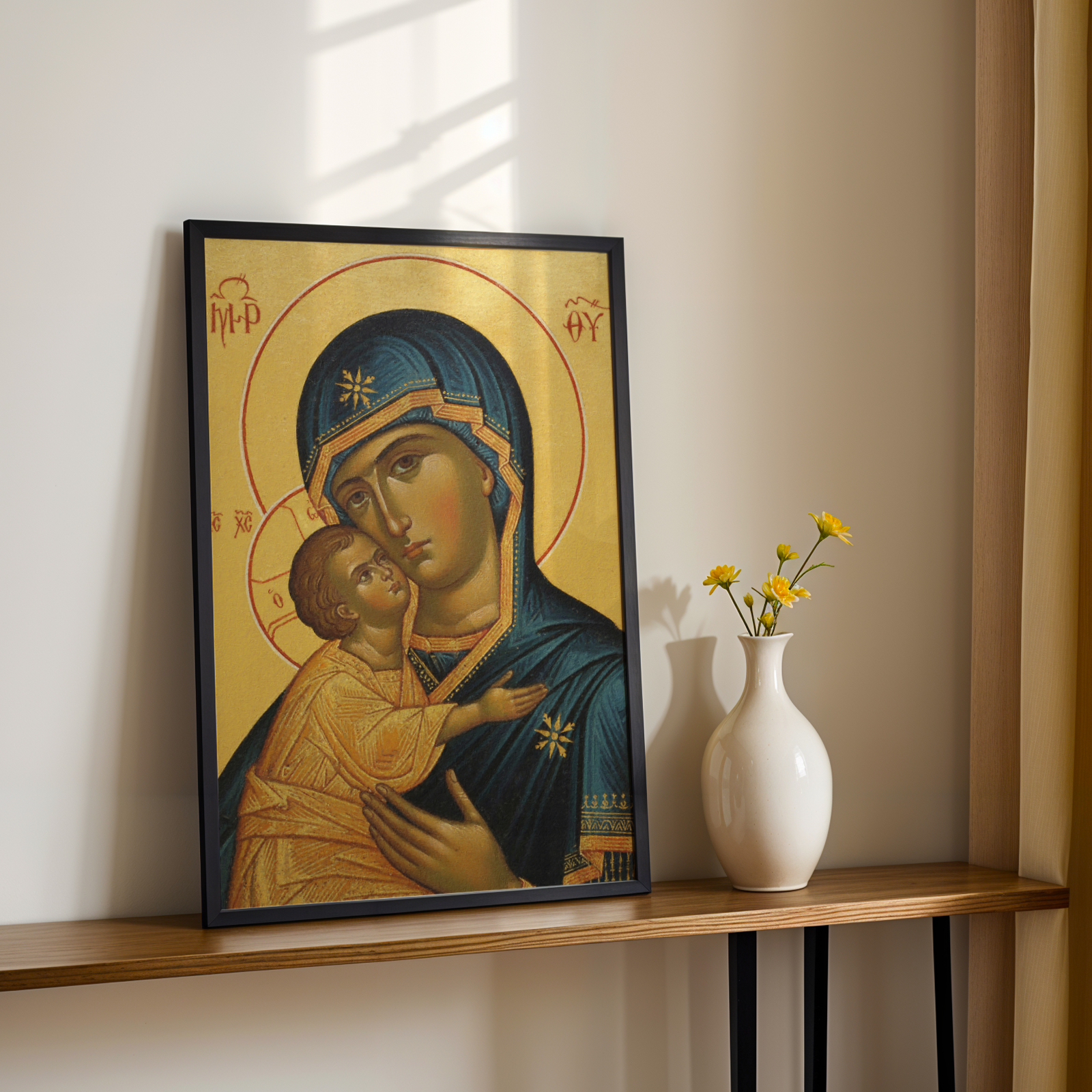 Virgin Mary and Child Orthodox Icon Print, New Parents Gift, Marian Nursery Blessing
