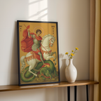 Saint George Slaying the Dragon Icon Print, Courage Gift Christian Art, Holygraceart