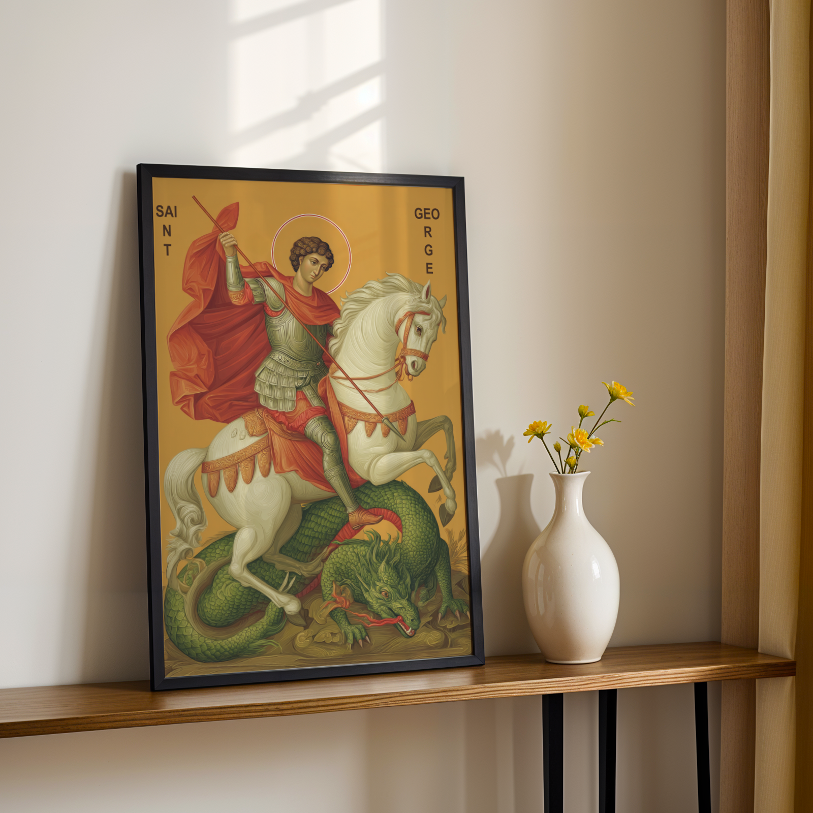 Saint George Slaying the Dragon Icon Print, Courage Gift Christian Art, Holygraceart