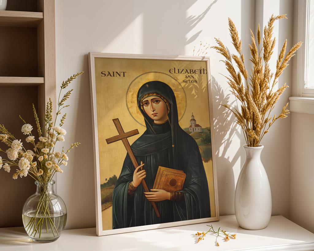 Saint Elizabeth Ann Seton Icon Wall Art, Teaching and Motherhood Gift Orthodox Decor