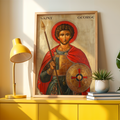 Saint George Byzantine Icon Print, Protection Gift, Warrior Decor, Holygraceart