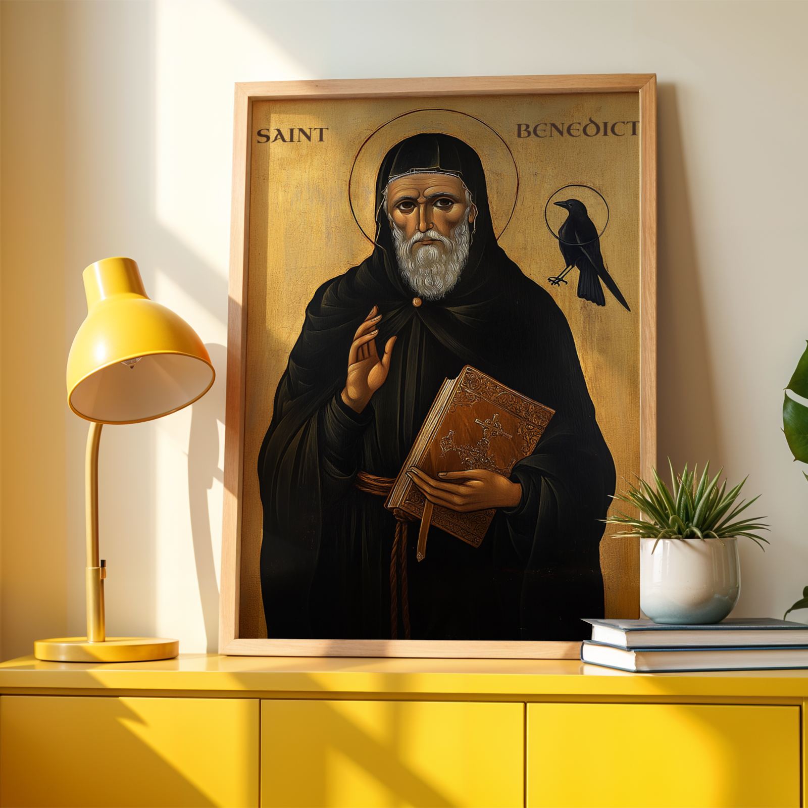 Saint Benedict of Nursia Icon Print, Protection and Blessing Gift, Catholic Wall Art