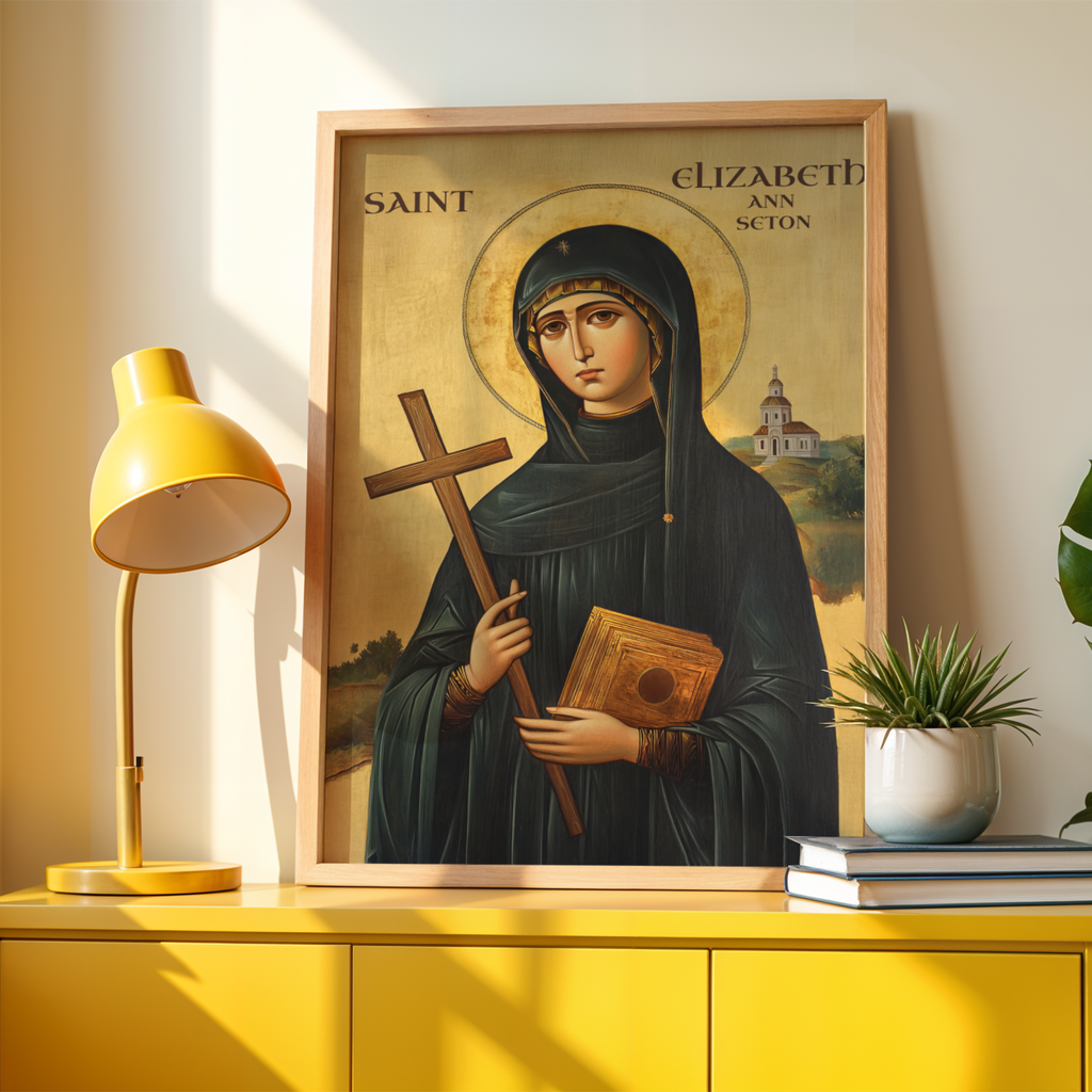 Saint Elizabeth Ann Seton Icon Wall Art, Teaching and Motherhood Gift Orthodox Decor