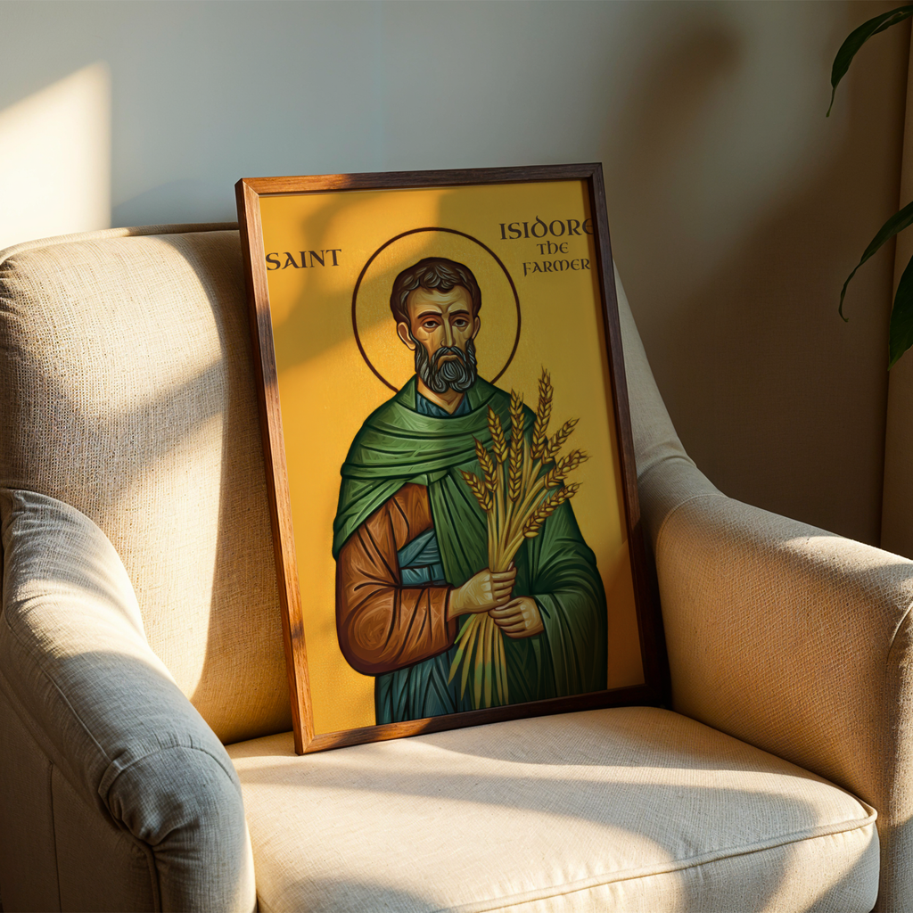 Saint Isidore the Farmer Icon Wall Art, Patron Saint of Farmers Byzantine Print, Holygraceart