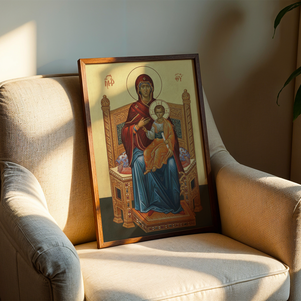 Mother of God Enthroned Orthodox Icon Wall Art, Marian Throne Devotional Art, Holygraceart