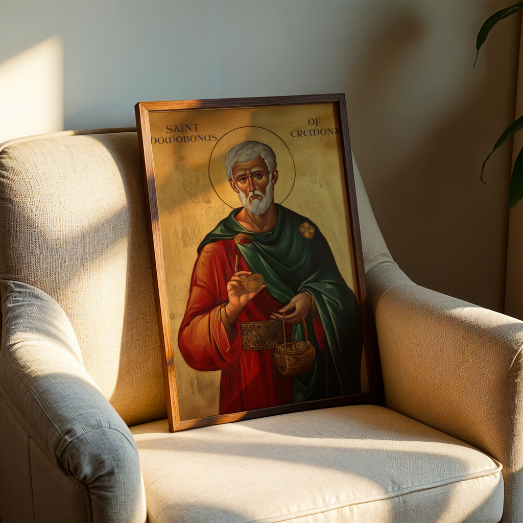 Saint Homobonus of Cremona Icon Wall Art, Charity and Honest Work Gift Orthodox Decor