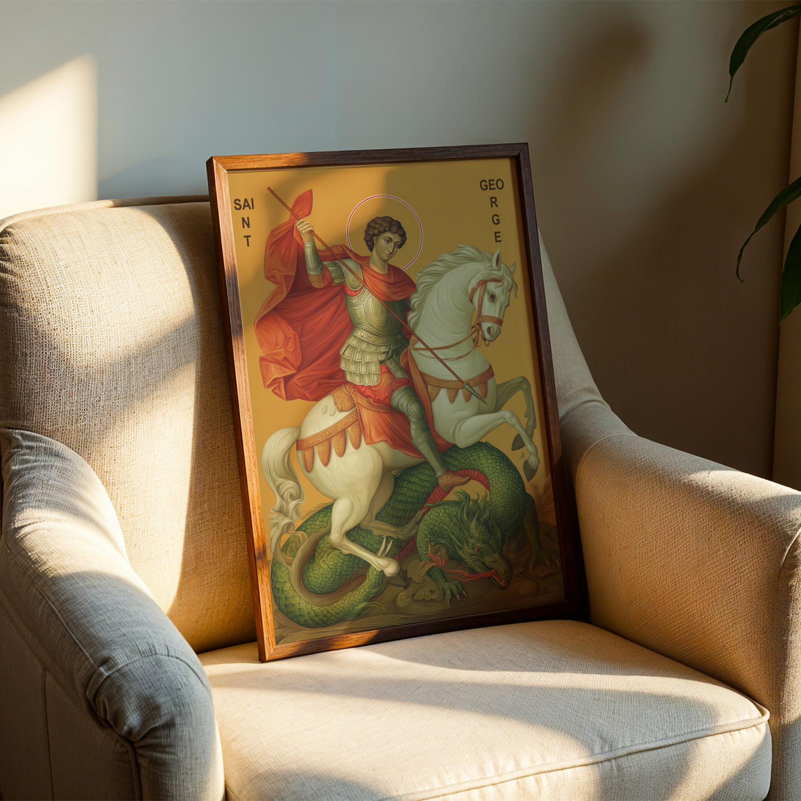 Saint George Slaying the Dragon Icon Print, Courage Gift Christian Art, Holygraceart