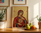 Virgin Mary Immaculate Heart Orthodox Icon Wall Art, Marian Sacred Home Accent