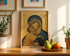 Virgin Mary and Child Orthodox Icon Print, New Parents Gift, Marian Nursery Blessing