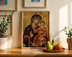 Virgin Mary and Child Orthodox Icon, Theotokos print, Baptism and Family Blessing Gift