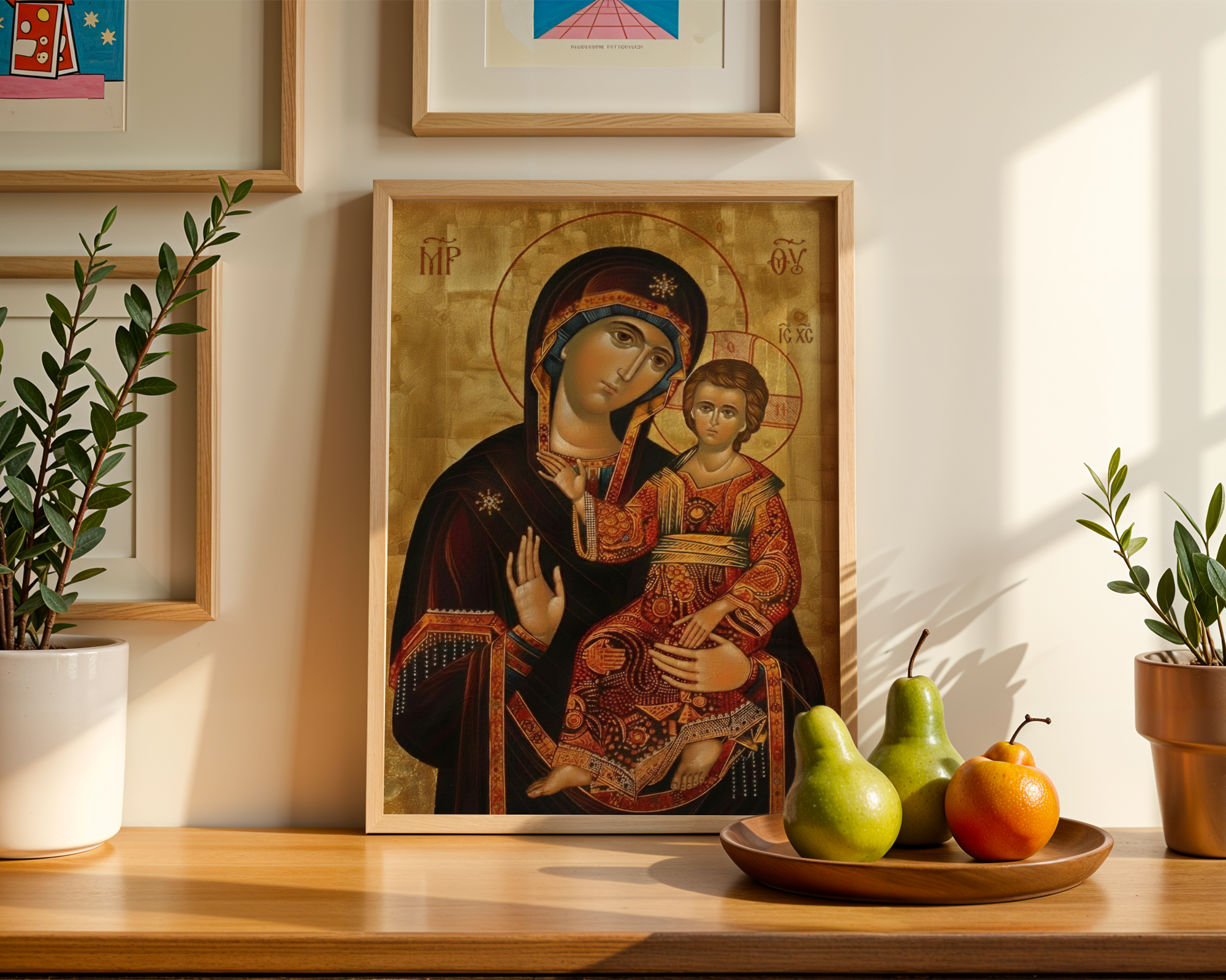 Virgin Mary and Child Orthodox Icon, Theotokos print, Baptism and Family Blessing Gift