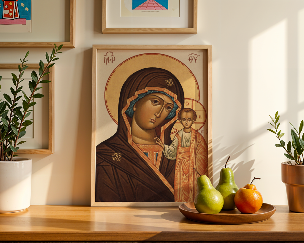 Theotokos Orthodox Icon Print, New Parents and Baptism Gift, Marian Family Blessing