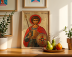 Saint George Byzantine Icon Print, Protection Gift, Warrior Decor, Holygraceart