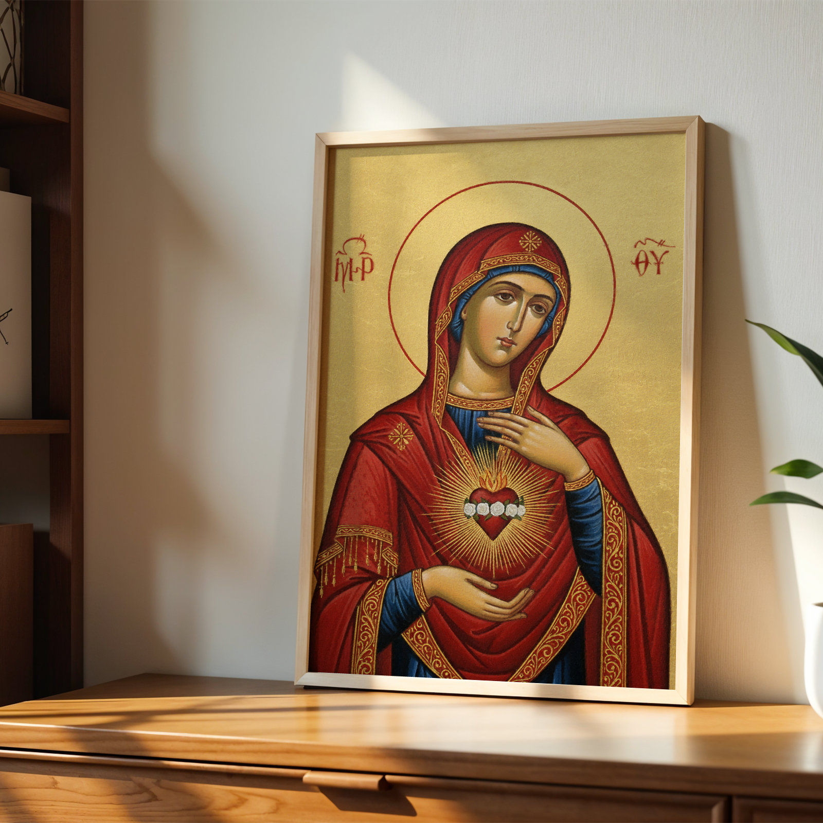 Virgin Mary Immaculate Heart Orthodox Icon Wall Art, Marian Sacred Home Accent