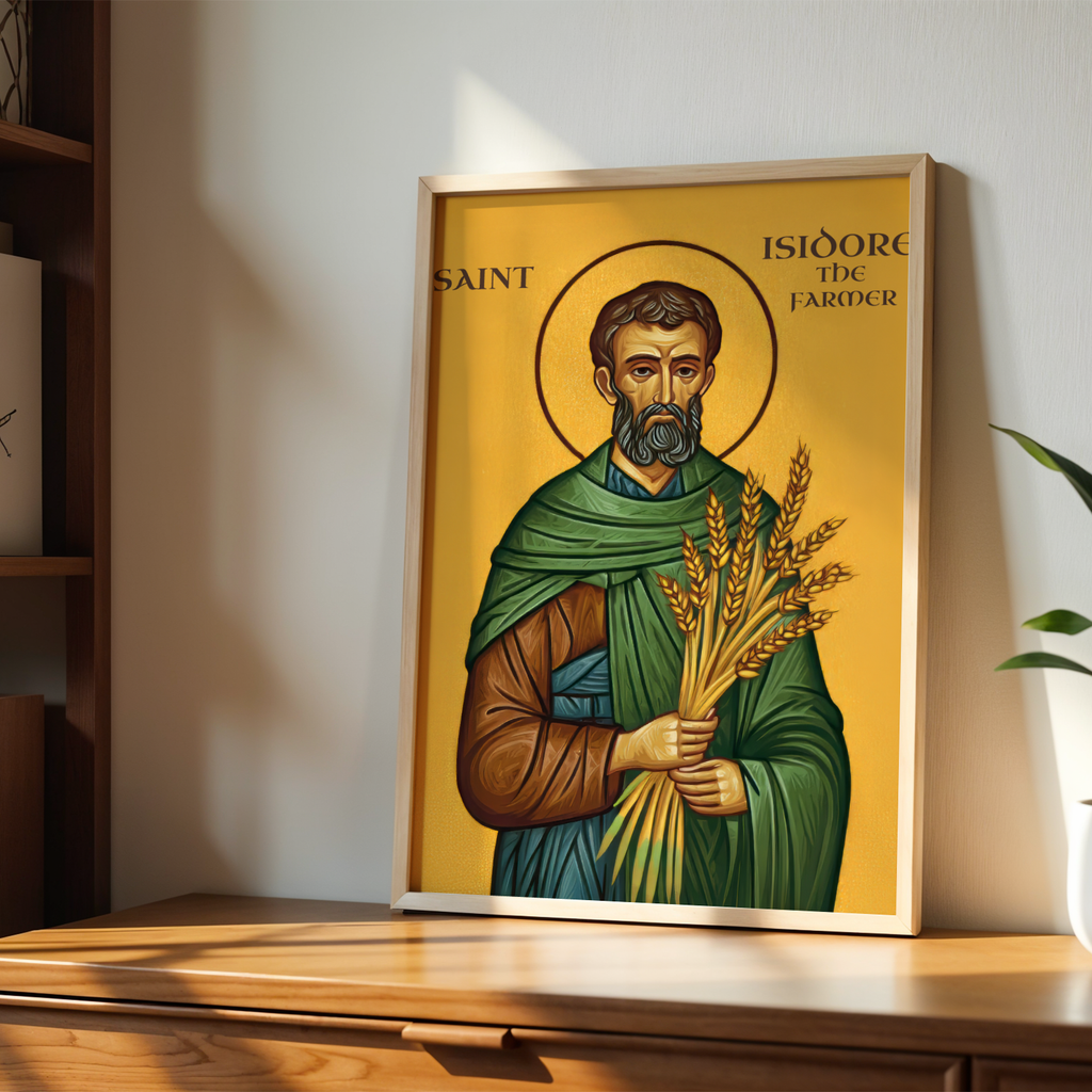 Saint Isidore the Farmer Icon Wall Art, Patron Saint of Farmers Byzantine Print, Holygraceart