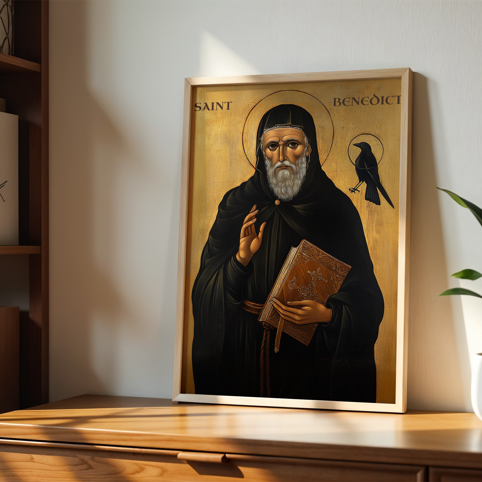 Saint Benedict of Nursia Icon Print, Protection and Blessing Gift, Catholic Wall Art