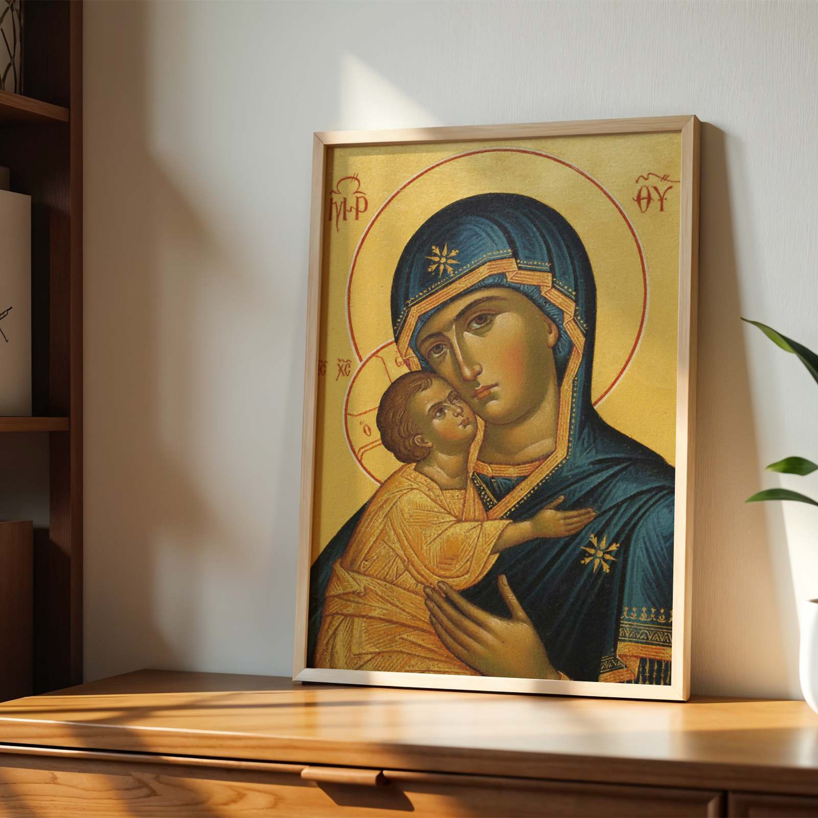 Virgin Mary and Child Orthodox Icon Print, New Parents Gift, Marian Nursery Blessing