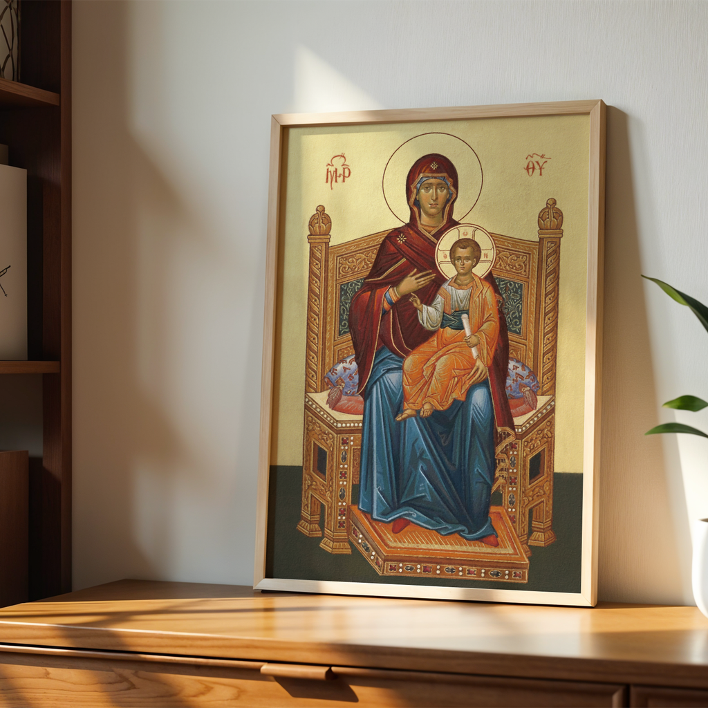 Mother of God Enthroned Orthodox Icon Wall Art, Marian Throne Devotional Art, Holygraceart