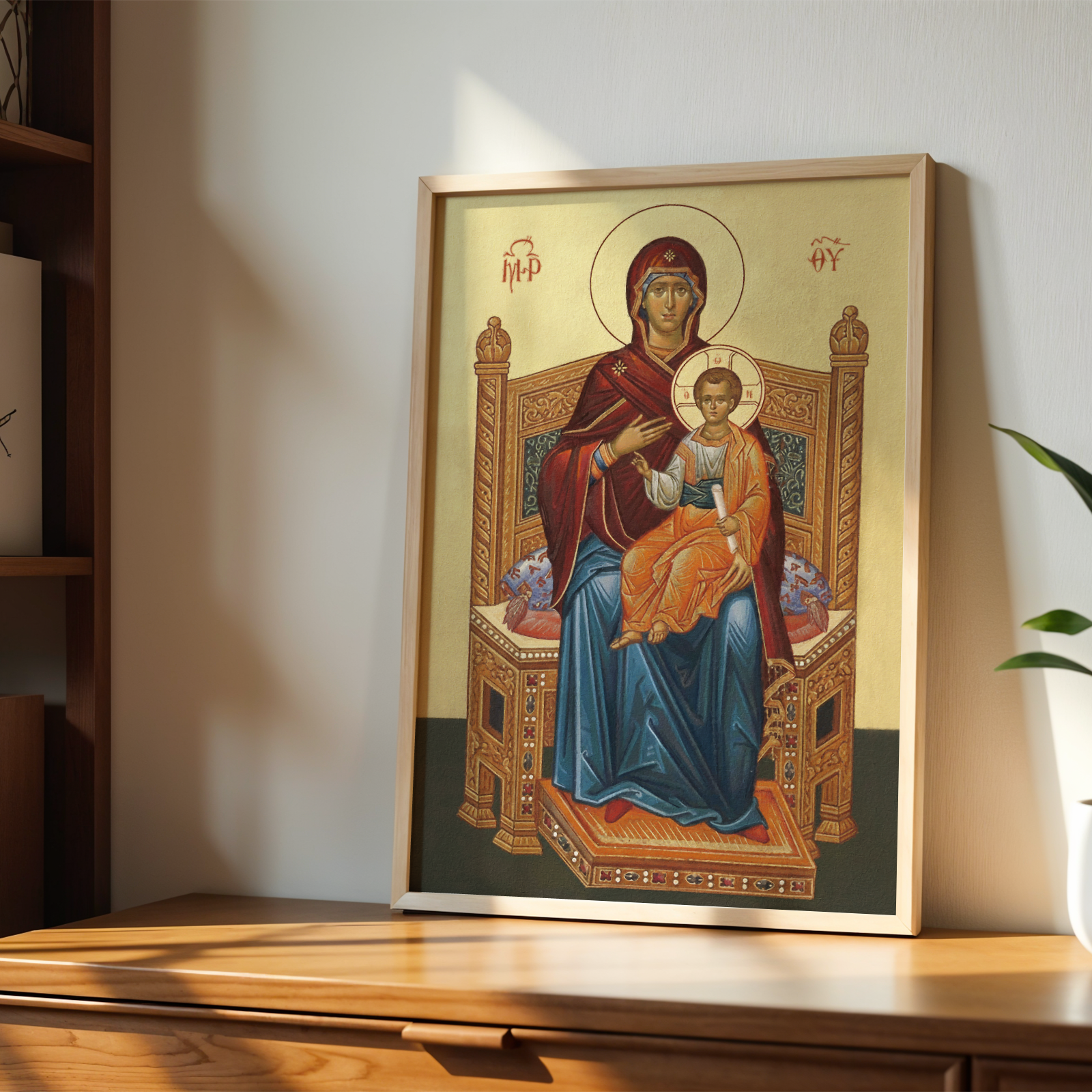 Mother of God Enthroned Orthodox Icon Wall Art, Marian Throne Devotional Art, Holygraceart
