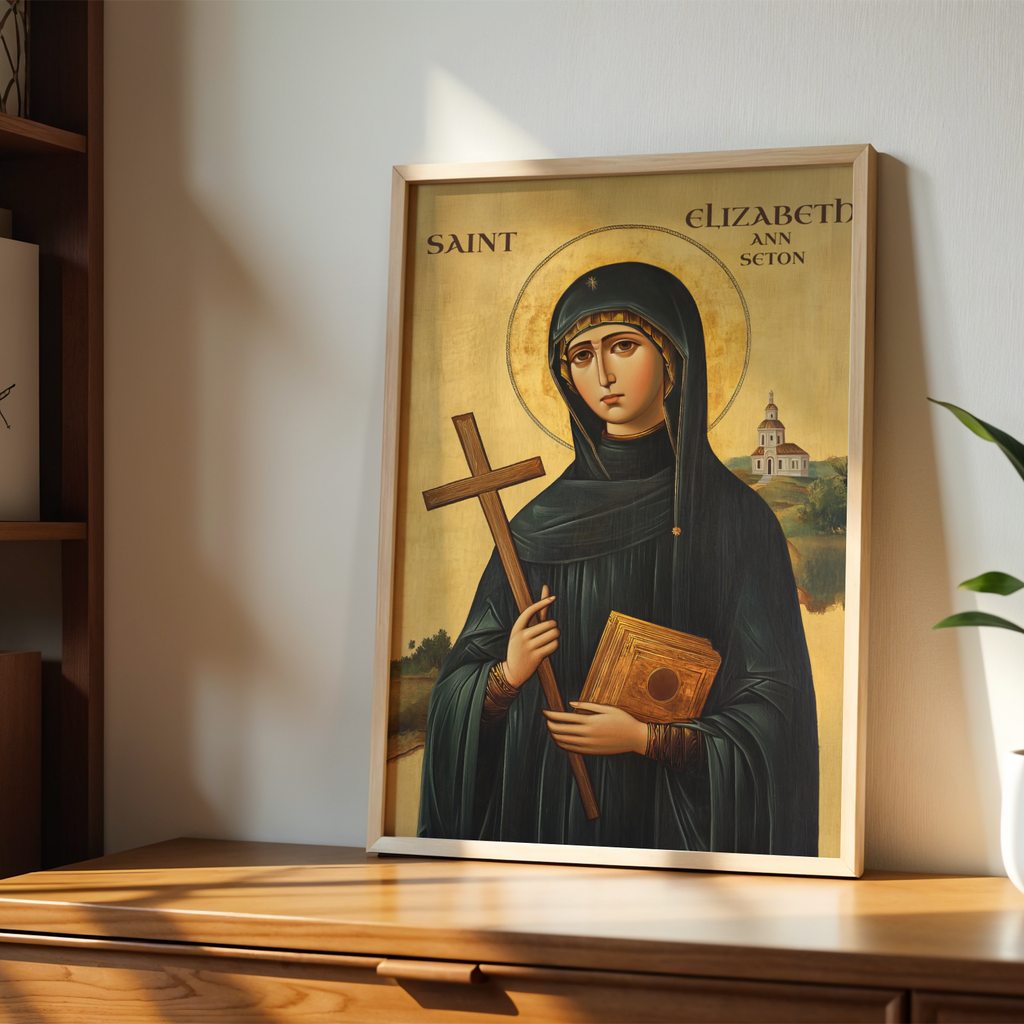 Saint Elizabeth Ann Seton Icon Wall Art, Teaching and Motherhood Gift Orthodox Decor