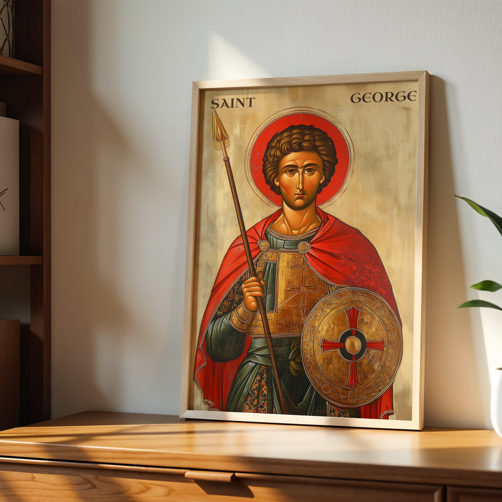 Saint George Byzantine Icon Print, Protection Gift, Warrior Decor, Holygraceart