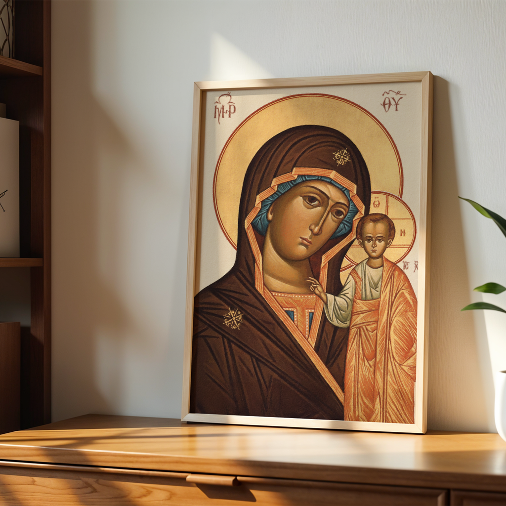 Theotokos Orthodox Icon Print, New Parents and Baptism Gift, Marian Family Blessing