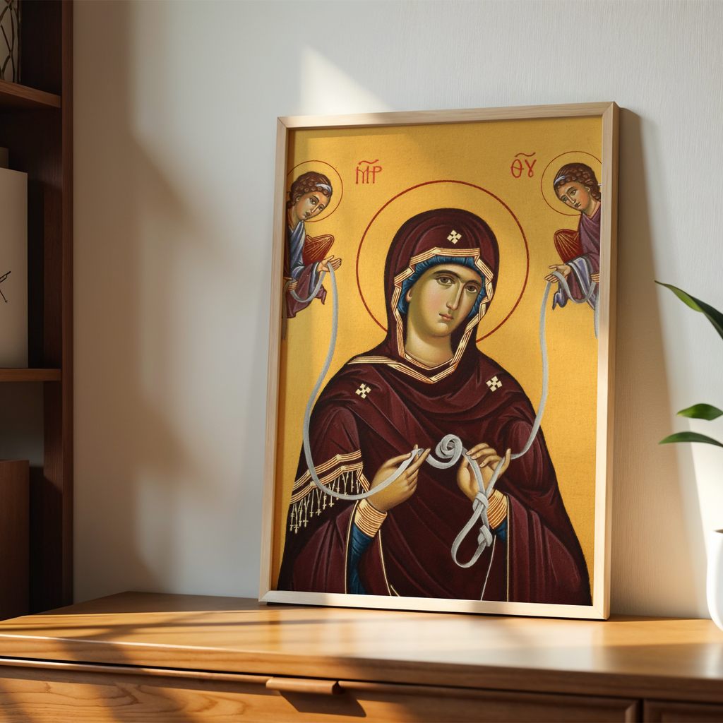 Mother of God Untier of Knots Orthodox Icon Print, Marian Prayer Room Decor