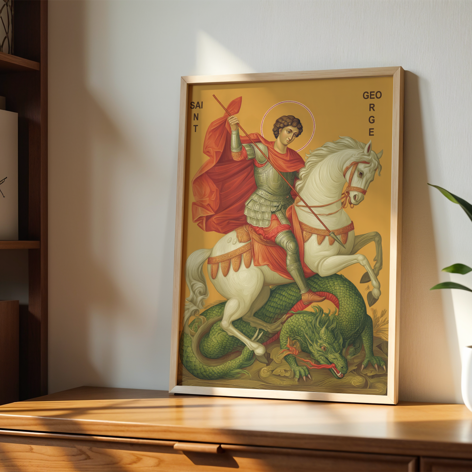 Saint George Slaying the Dragon Icon Print, Courage Gift Christian Art, Holygraceart