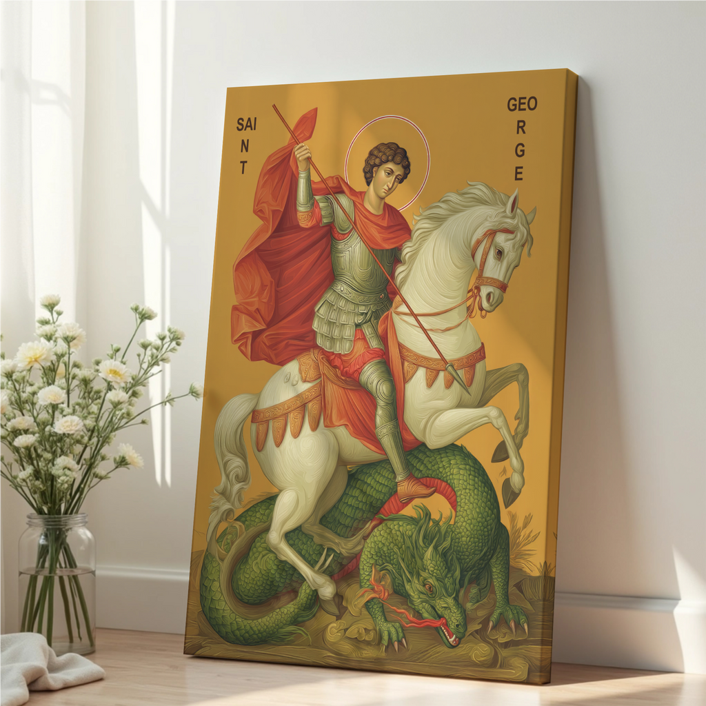 Saint George Slaying the Dragon Icon Print, Courage Gift Christian Art, Holygraceart