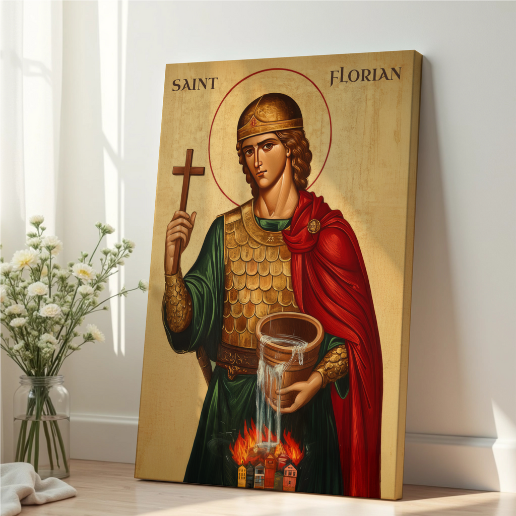 Saint Florian Icon Print, Firefighter Gift, Protection and House Blessing