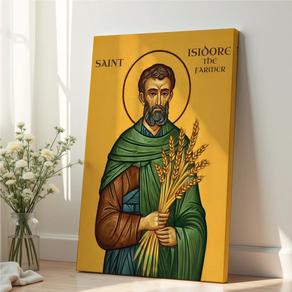 Saint Isidore the Farmer Icon Wall Art, Patron Saint of Farmers Byzantine Print, Holygraceart