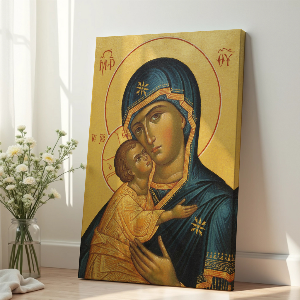 Virgin Mary and Child Orthodox Icon Print, New Parents Gift, Marian Nursery Blessing