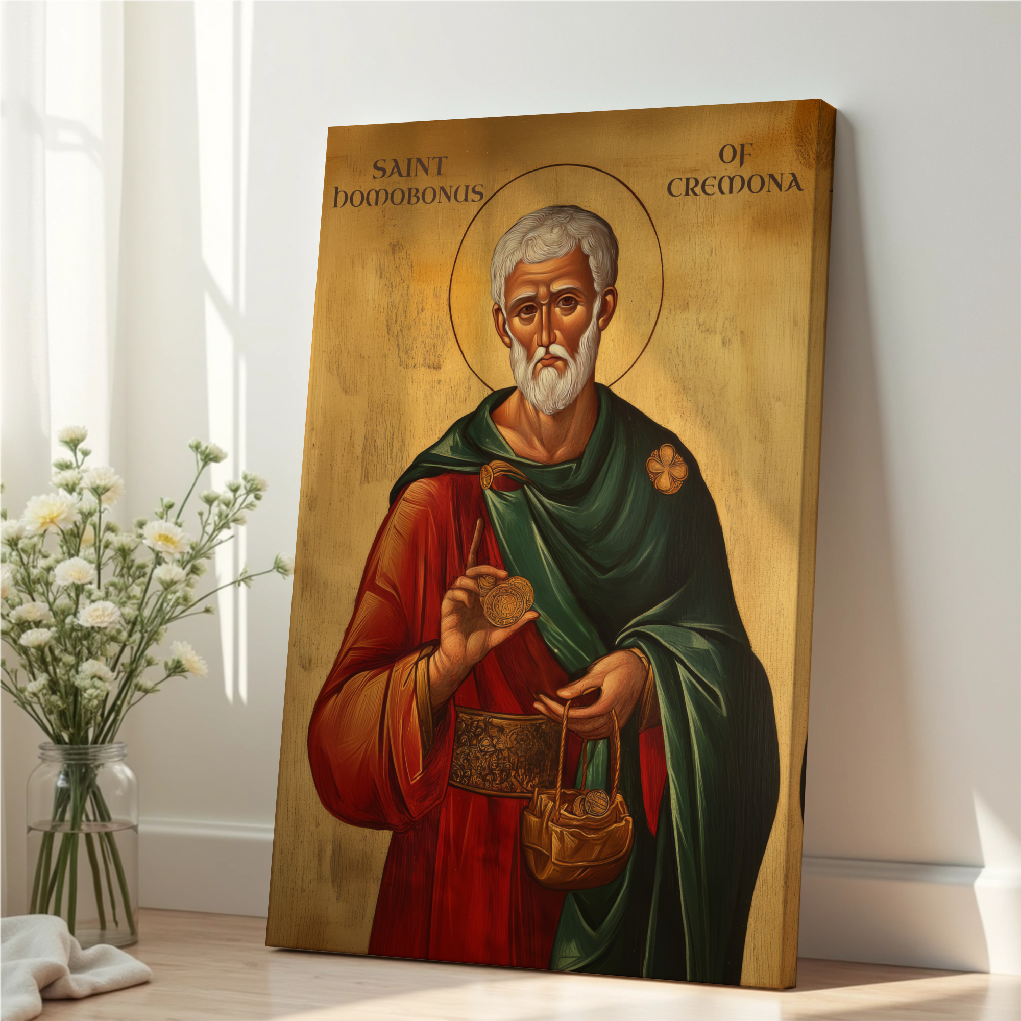 Saint Homobonus of Cremona Icon Wall Art, Charity and Honest Work Gift Orthodox Decor
